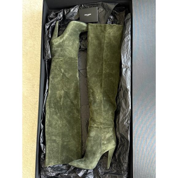 NWB Saint Laurent Green Suede Over the Knee Boots 36.5 - Picture 2 of 7